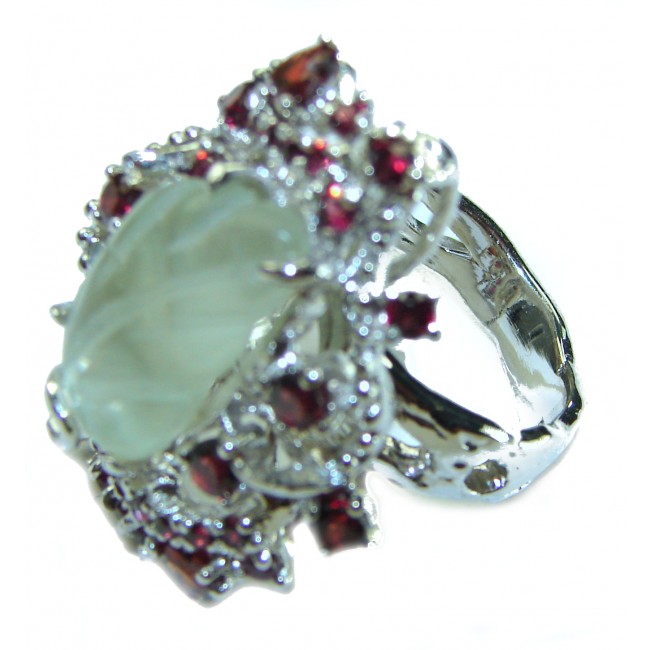 Natural carved Green Amethyst .925 Sterling Silver ring size 7