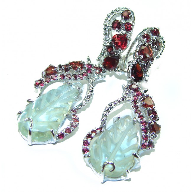 Exclusive carved Green Amethyst .925 Sterling Silver HANDCRAFTED Earrings