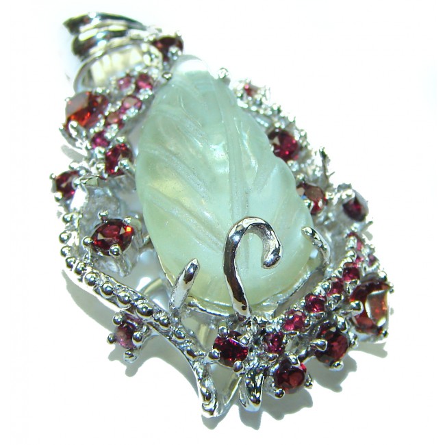 Natural carved Green Amethyst .925 Sterling Silver handcrafted Pendant