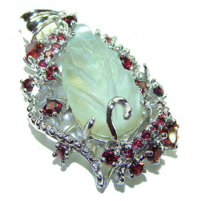 Natural carved Green Amethyst .925 Sterling Silver handcrafted Pendant