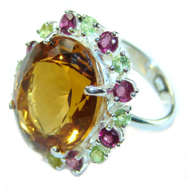 Golden Rays of Sunlight 29.5 carat Yellow Topaz .925 Sterling Silver Large Ring size 8