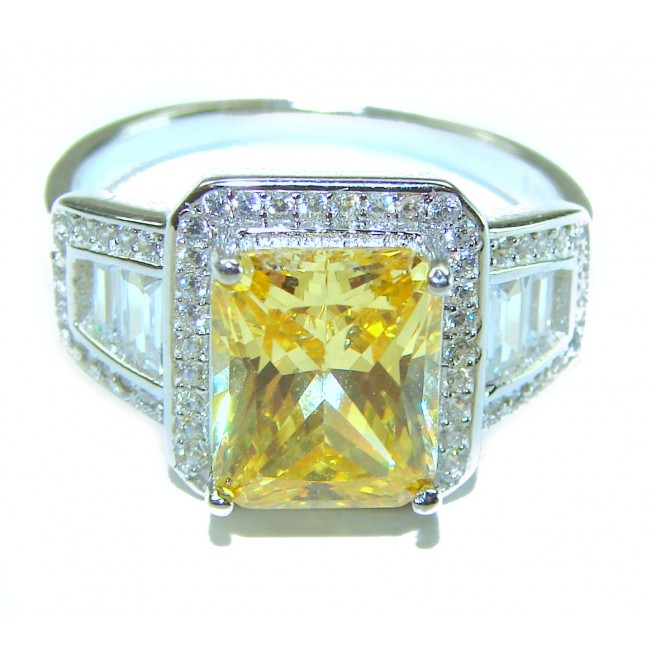 Luxurious emerald cut 7.2 carat Citrine .925 Sterling Silver handmade Ring s. 8 3/4