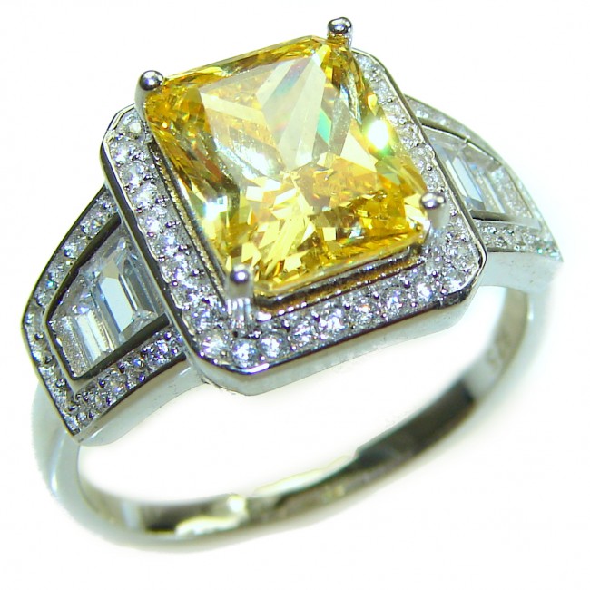 Luxurious emerald cut 7.2 carat Citrine .925 Sterling Silver handmade Ring s. 8 3/4