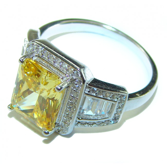 Luxurious emerald cut 7.2 carat Citrine .925 Sterling Silver handmade Ring s. 8 3/4