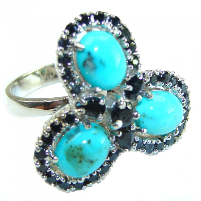 Alexandria Solid Blue Turquoise Sapphire .925 Sterling Silver handcrafted Ring size 8