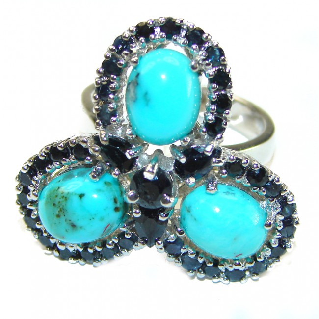 Alexandria Solid Blue Turquoise Sapphire .925 Sterling Silver handcrafted Ring size 8