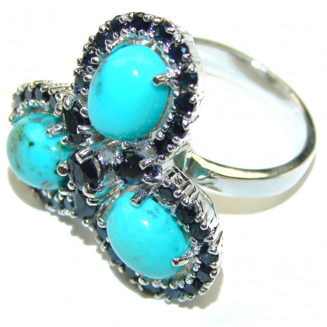 Alexandria Solid Blue Turquoise Sapphire .925 Sterling Silver handcrafted Ring size 8