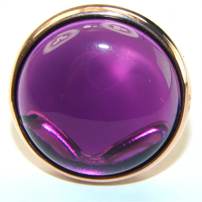 Purple Full Moon Amethyst 14K Gold over .925 Sterling Silver Handcrafted Large Ring size 5 3/4