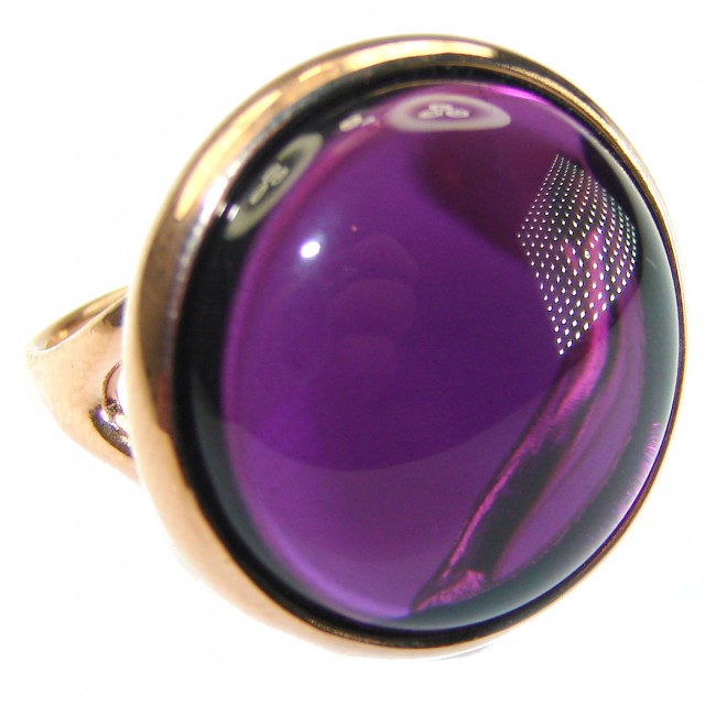 Purple Full Moon Amethyst 14K Gold over .925 Sterling Silver Handcrafted Large Ring size 5 3/4