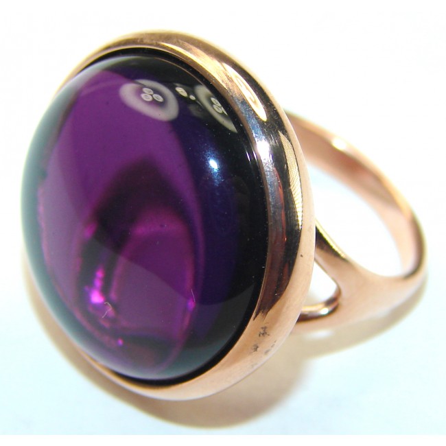 Purple Full Moon Amethyst 14K Gold over .925 Sterling Silver Handcrafted Large Ring size 5 3/4