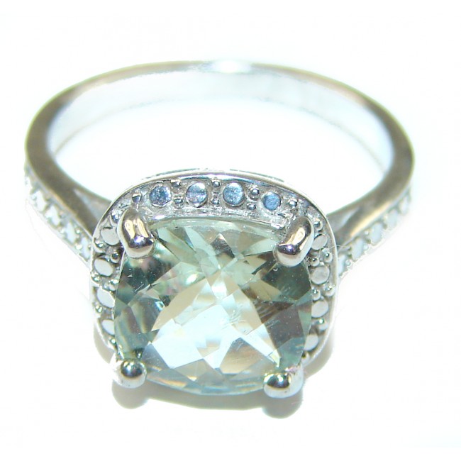 Stunning 8.5 carat Green Amethyst .925 Sterling Silver handmade Ring size 7