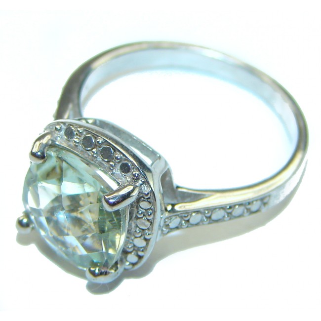 Stunning 8.5 carat Green Amethyst .925 Sterling Silver handmade Ring size 7