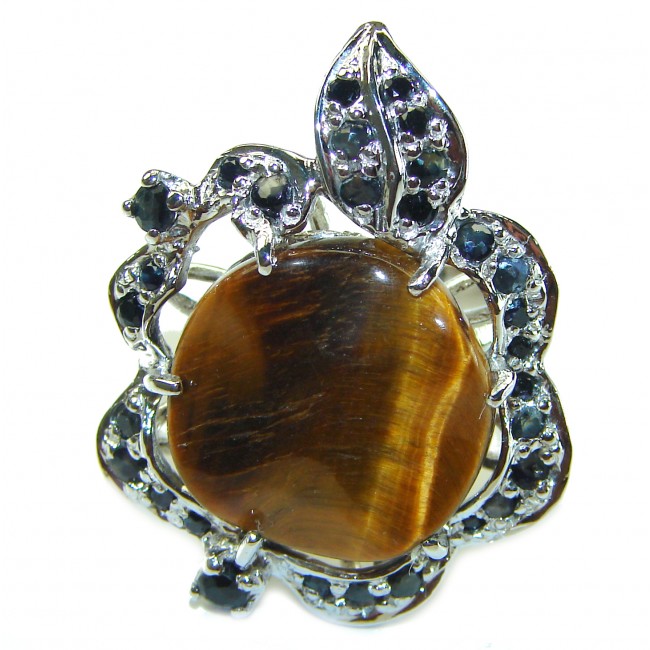 Genuine Golden Tigers Eye Sapphire .925 Sterling Silver handmade ring s. 8 1/2