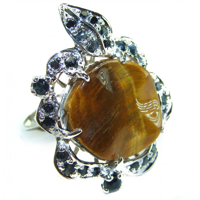 Genuine Golden Tigers Eye Sapphire .925 Sterling Silver handmade ring s. 8 1/2