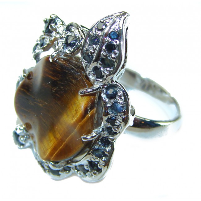 Genuine Golden Tigers Eye Sapphire .925 Sterling Silver handmade ring s. 8 1/2