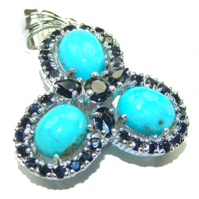 Spirit of Arizona Natural Turquoise Sapphire .925 Sterling Silver handmade pendant