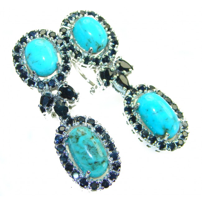 Alexandria Solid Blue Turquoise Sapphire .925 Sterling Silver earrings