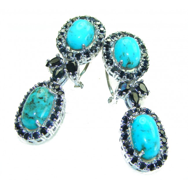 Alexandria Solid Blue Turquoise Sapphire .925 Sterling Silver earrings