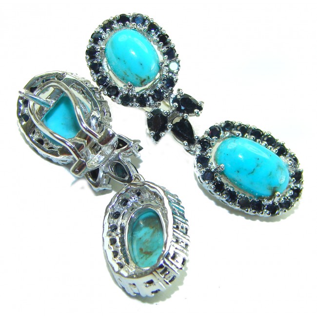 Alexandria Solid Blue Turquoise Sapphire .925 Sterling Silver earrings