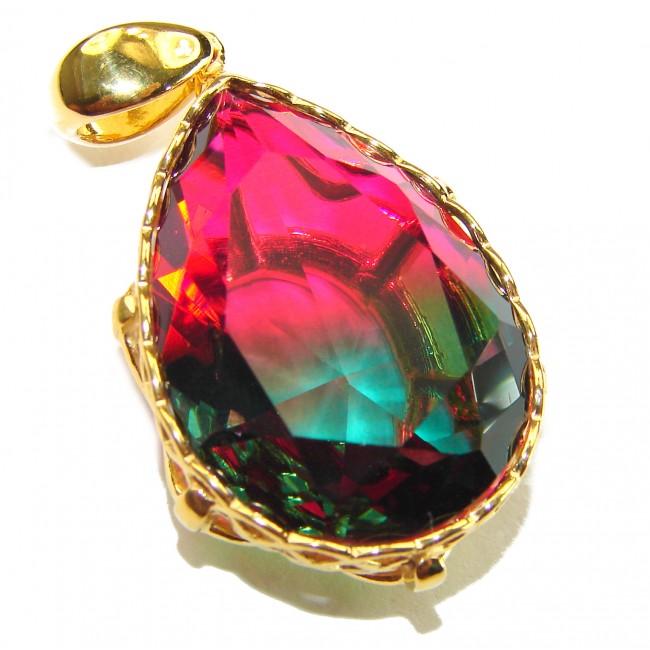 21.5 carat Tourmaline 18K Gold over .925 Sterling Silver handmade Pendant