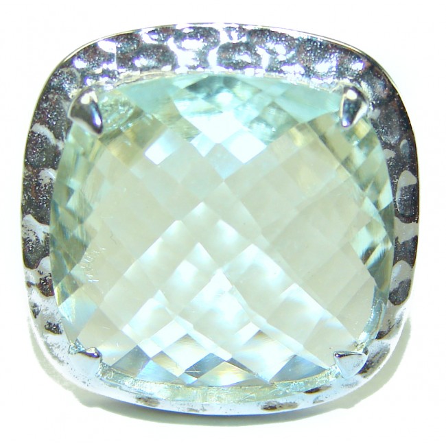 Natural 25.9 carat Green Amethyst .925 Sterling Silver ring size 7 1/4