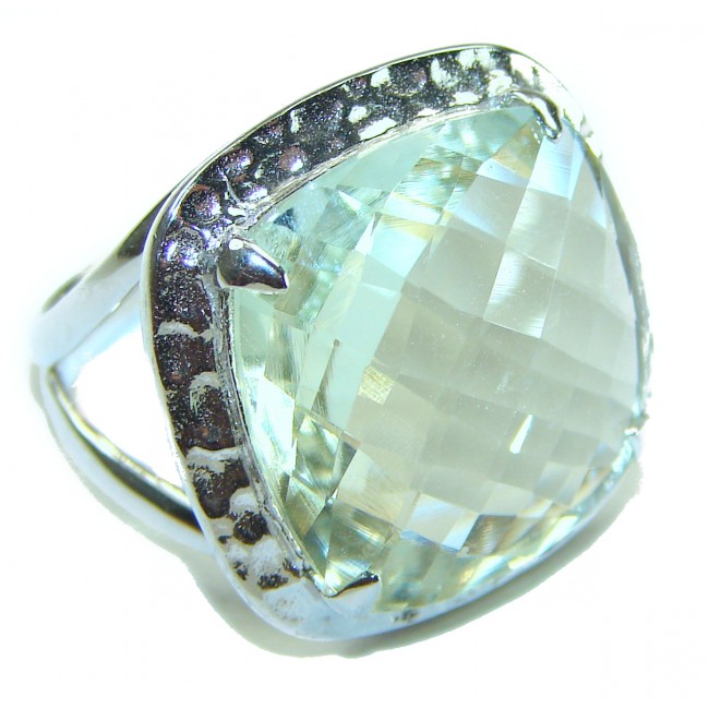 Natural 25.9 carat Green Amethyst .925 Sterling Silver ring size 7 1/4