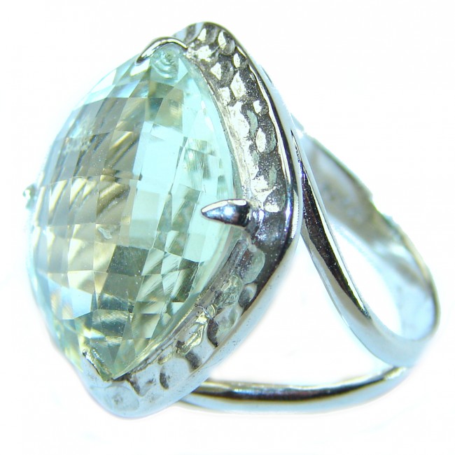 Natural 25.9 carat Green Amethyst .925 Sterling Silver ring size 7 1/4