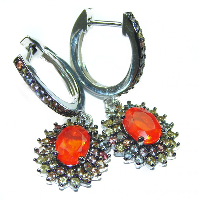 Vintage Style Authentic Mexican Fire Opal .925 Sterling Silver handcrafted earrings