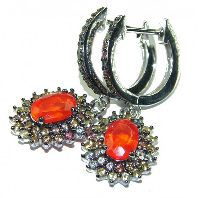 Vintage Style Authentic Mexican Fire Opal .925 Sterling Silver handcrafted earrings