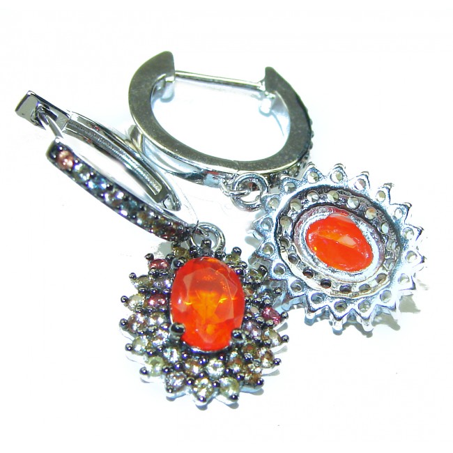 Vintage Style Authentic Mexican Fire Opal .925 Sterling Silver handcrafted earrings