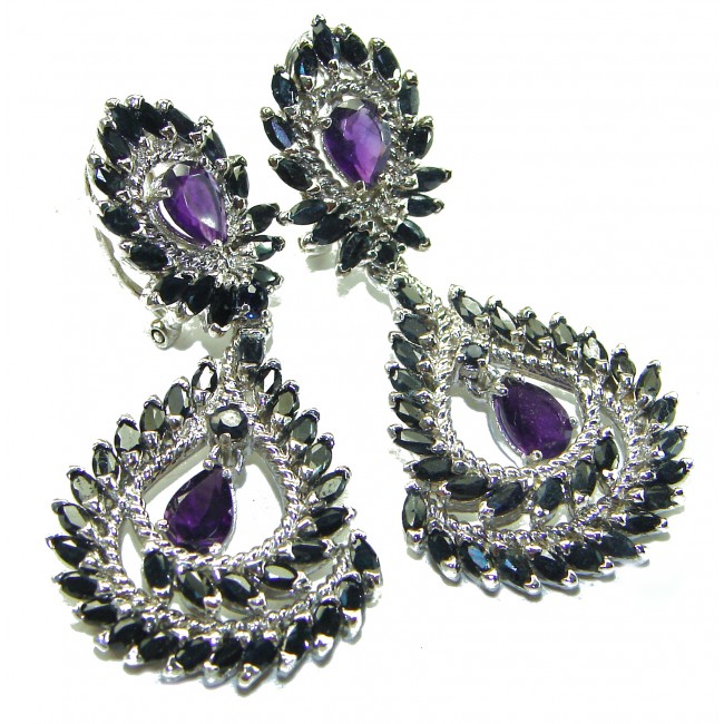 Luxurios Sapphire Amethyst .925 Sterling Silver handcrafted Statement earrings