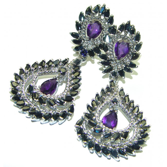 Luxurios Sapphire Amethyst .925 Sterling Silver handcrafted Statement earrings