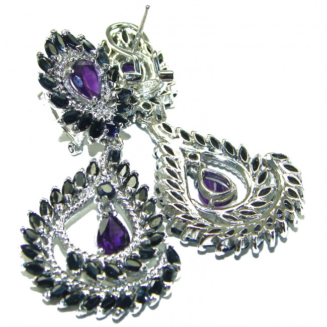 Luxurios Sapphire Amethyst .925 Sterling Silver handcrafted Statement earrings