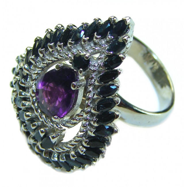 Luxurios Sapphire Amethyst .925 Sterling Silver handcrafted Statement ring s. 8