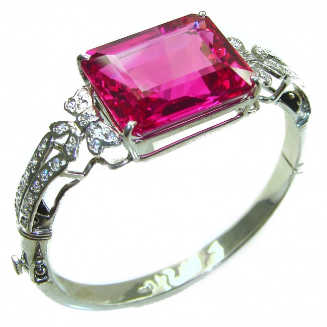 Precious 55.5 carat Natural Rich Pink Raspberry Topaz .925 Sterling Silver Bracelet