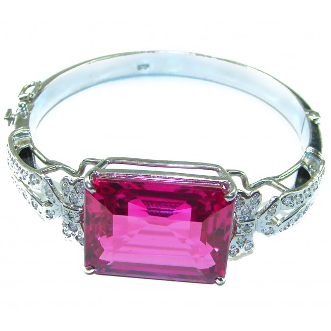 Precious 55.5 carat Natural Rich Pink Raspberry Topaz .925 Sterling Silver Bracelet