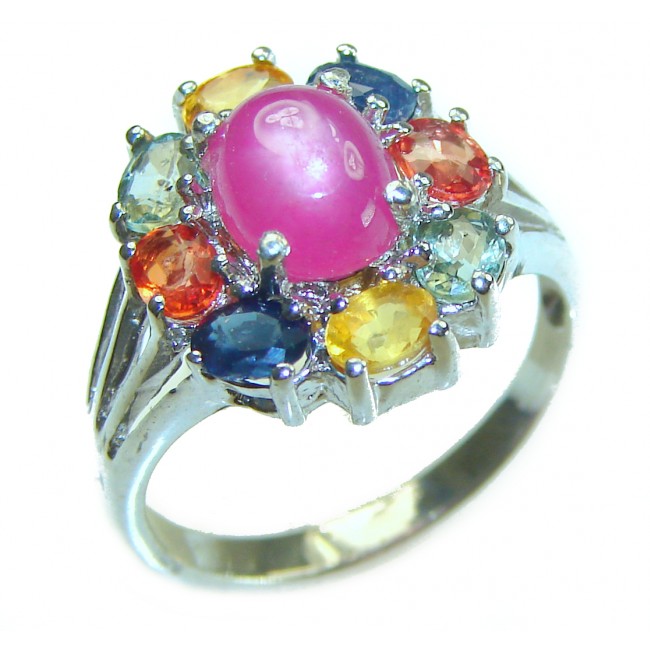 Red Brilliance 4.5 carat Ruby Sapphire .925 Silver handcrafted Ring s. 6