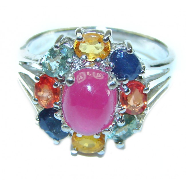 Red Brilliance 4.5 carat Ruby Sapphire .925 Silver handcrafted Ring s. 6