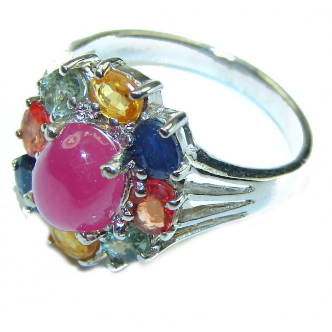 Red Brilliance 4.5 carat Ruby Sapphire .925 Silver handcrafted Ring s. 6