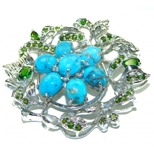 Spectacular genuine Turquoise Chrome Diopside .925 Sterling Silver handmade Pendant Brooch