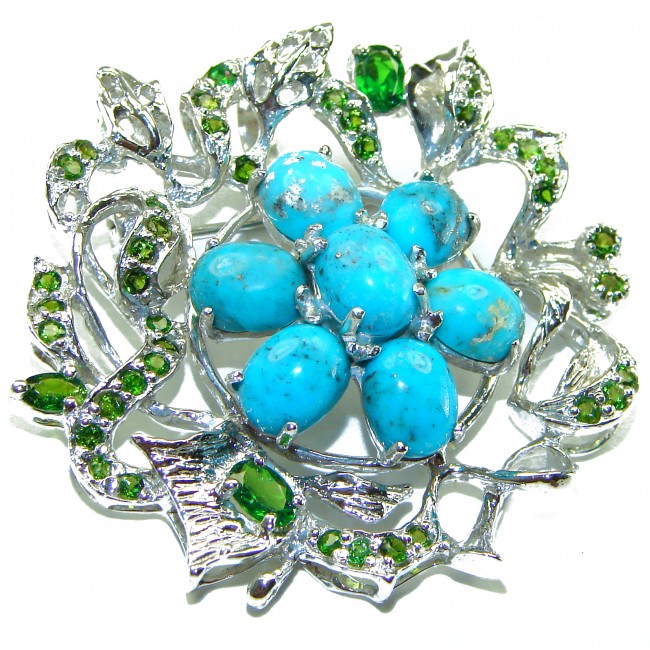 Spectacular genuine Turquoise Chrome Diopside .925 Sterling Silver handmade Pendant Brooch