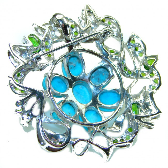 Spectacular genuine Turquoise Chrome Diopside .925 Sterling Silver handmade Pendant Brooch