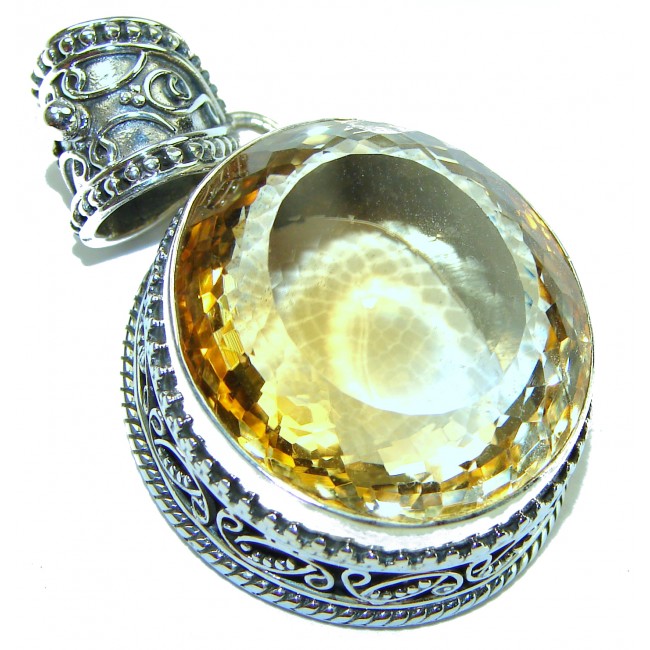 55.6 carat Oval cut flawless Lemon Quartz .925 Sterling Silver handcrafted pendant