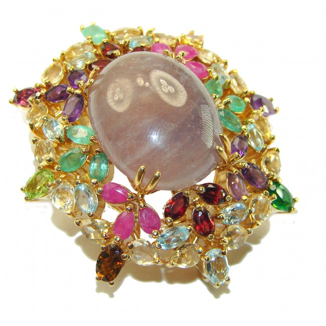 38.9 grams Vintage Style Fluorite 14K Gold over .925 Sterling Silver handmade Brooch Pendant