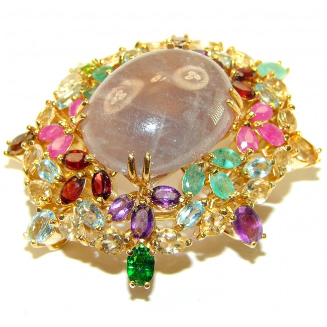 38.9 grams Vintage Style Fluorite 14K Gold over .925 Sterling Silver handmade Brooch Pendant