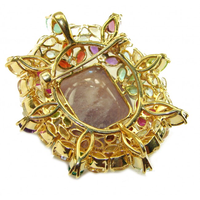 38.9 grams Vintage Style Fluorite 14K Gold over .925 Sterling Silver handmade Brooch Pendant