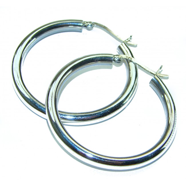 Huge 1.5 inches long .925 Sterling Silver handmade Bali made Hoop Earrings