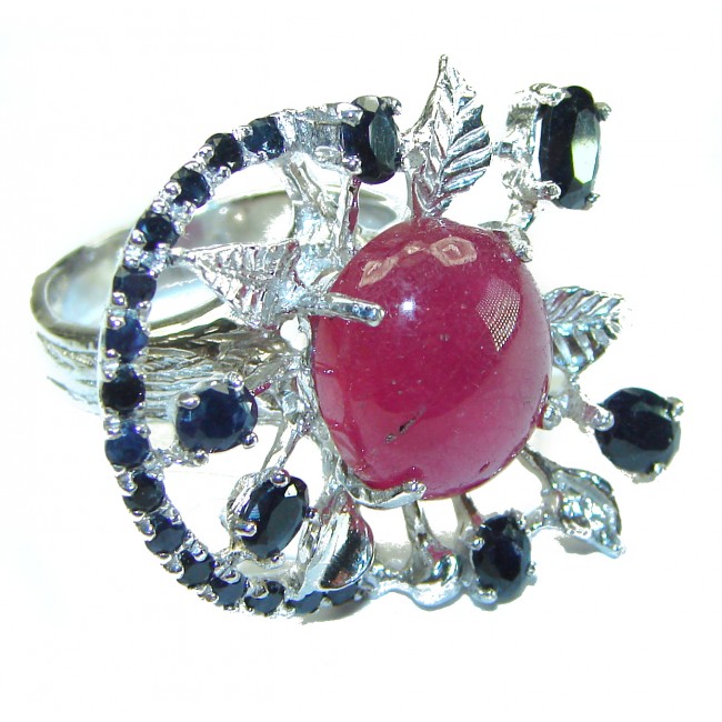 Unique 10.5 carat Ruby .925 Silver handcrafted Large Cocktail Ring s. 7 1/2