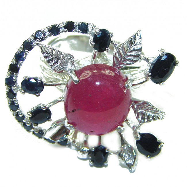 Unique 10.5 carat Ruby .925 Silver handcrafted Large Cocktail Ring s. 7 1/2