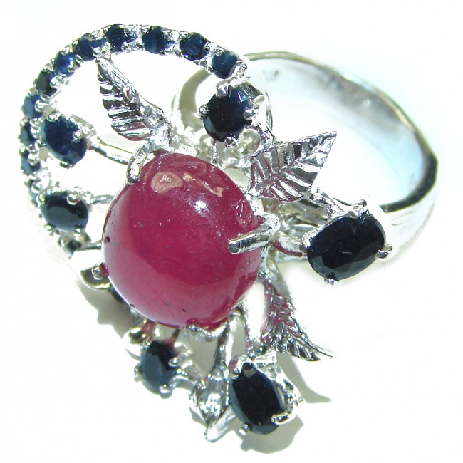 Unique 10.5 carat Ruby .925 Silver handcrafted Large Cocktail Ring s. 7 1/2